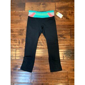 Lululemon Black Capris W/ Coral, Gray & Blue Elastic Waistband, Size 4
